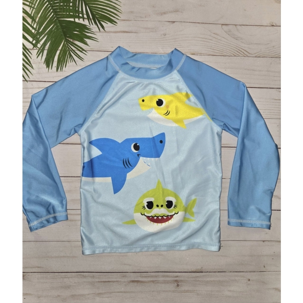 Pinkfong Baby Shark Swim Shirt, Summer, Beach, Fast Drying, Size 4T, Baby Blue